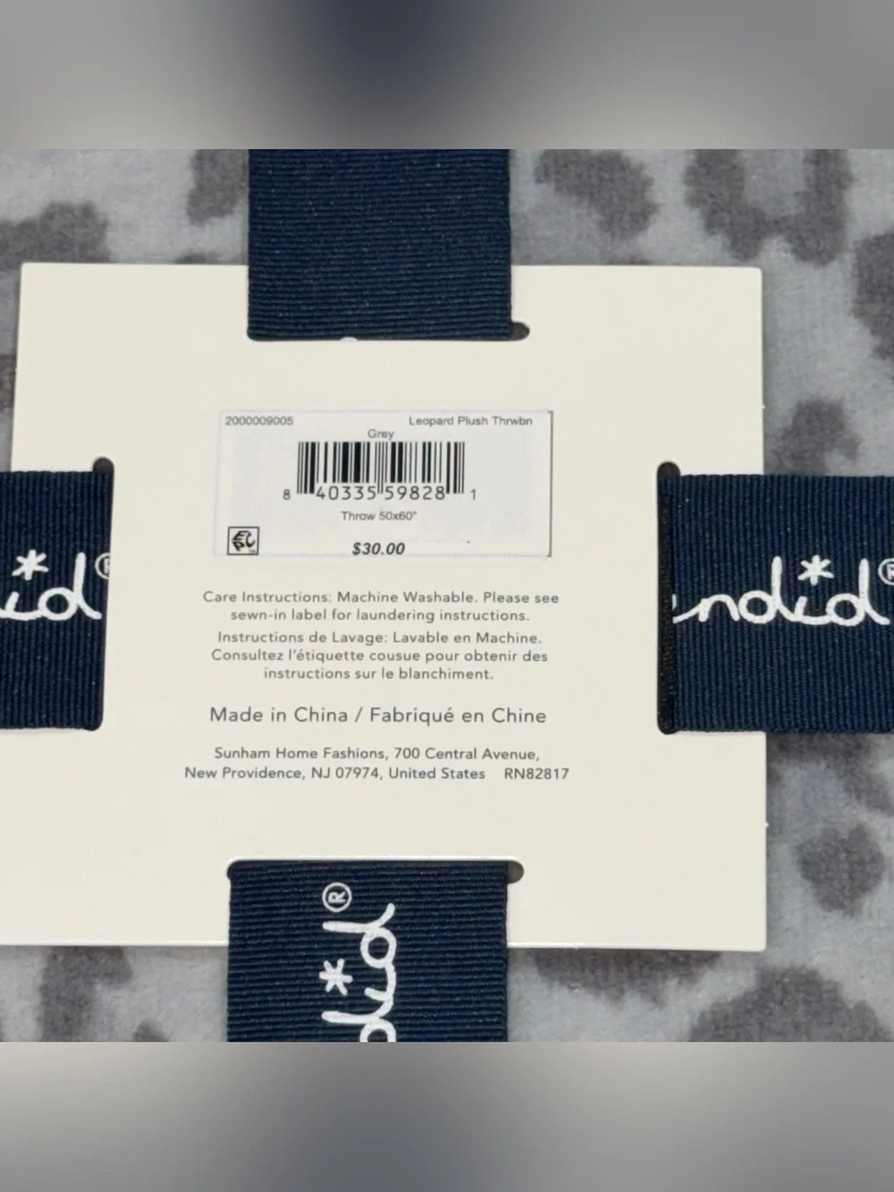 NWT Splendid Gray Leopard Print Plush Throw Blanket 50x60